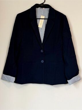NWT Doe and Rae Women's Navy Textured Classic Tailored Blazer Jacket Size: Med